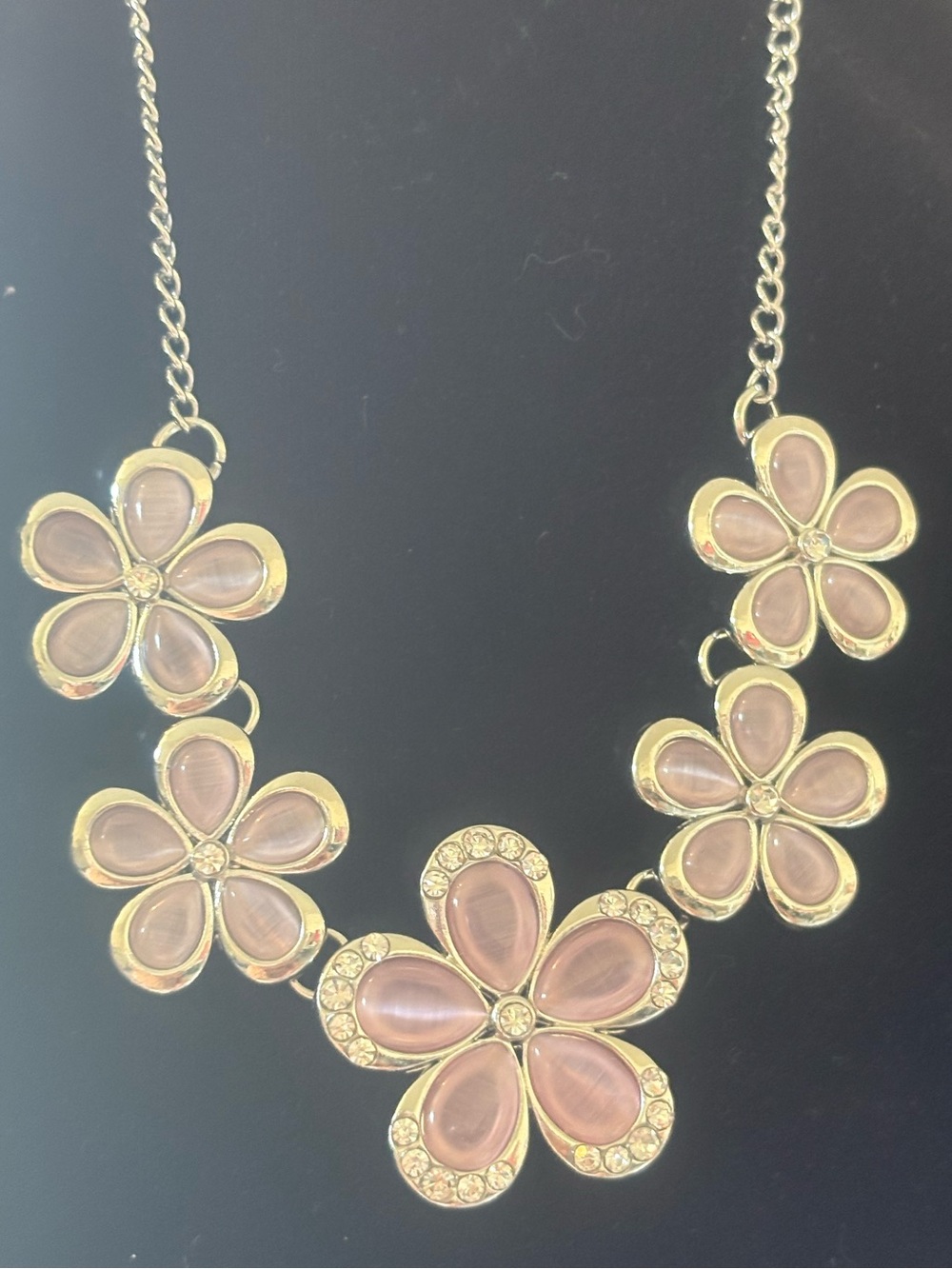 Silver Tone Pink Floral Statement Necklace